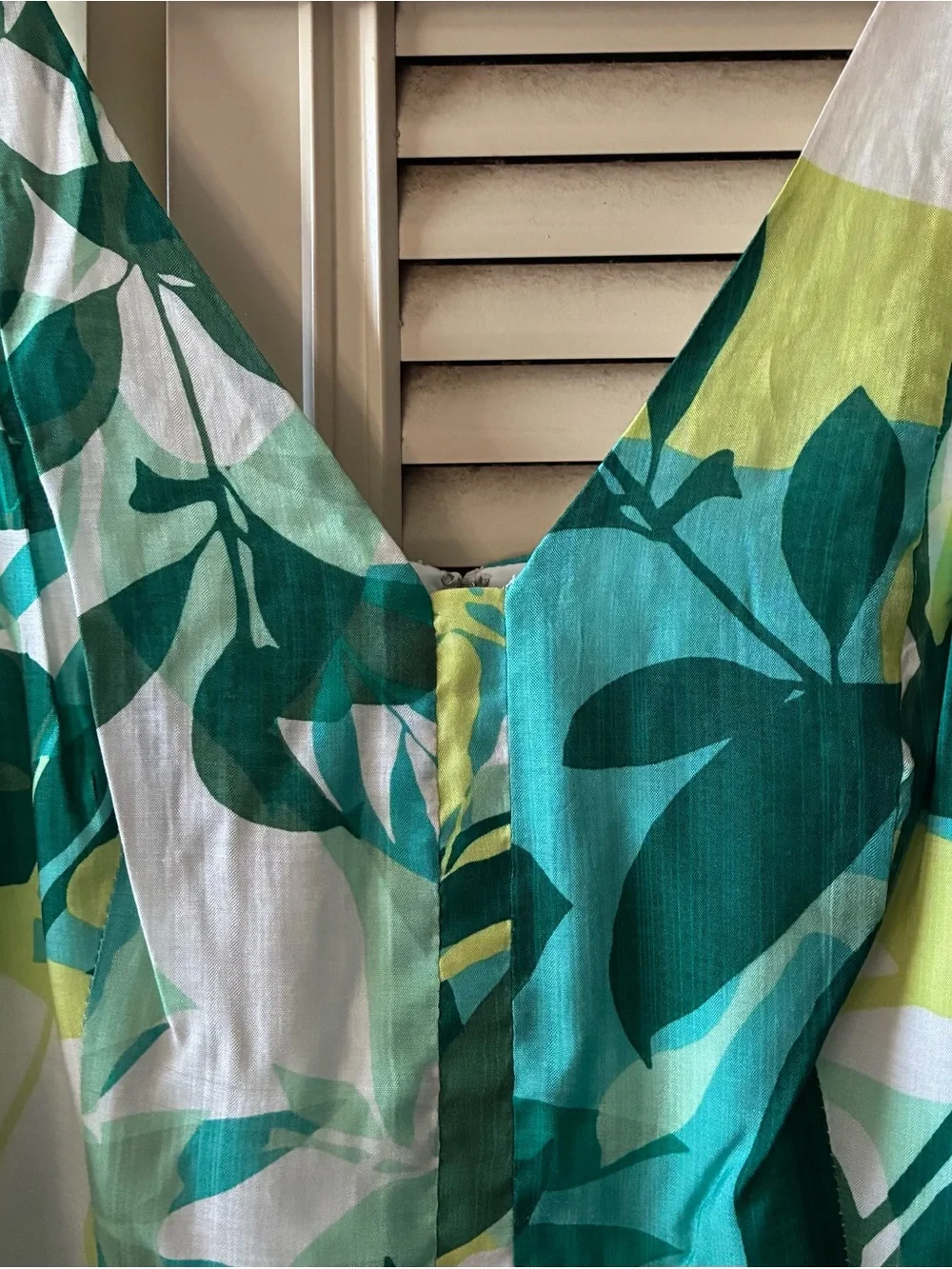 NWT Maggy London tropical Leaf-Print belted lined green/white midi Dress size 8